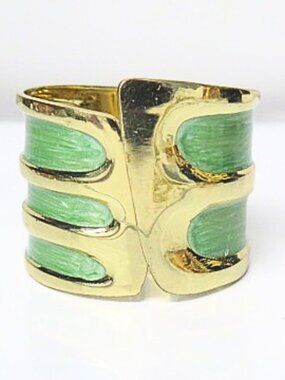 Vintage Gold Tone Mint Green Enamel Wide Cuff Bracelet